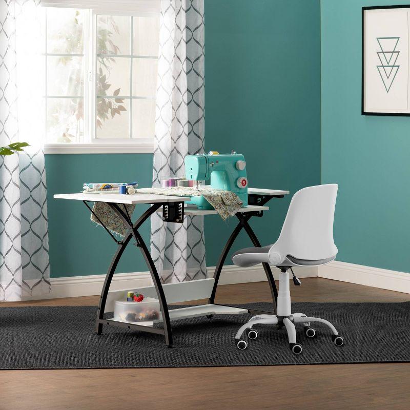 Comet Plus Sewing/Office Table with Fold Down Top, Height Adjustable Platform and Bottom Storage Shelf Black/White - Sew Ready: Crafting Desk