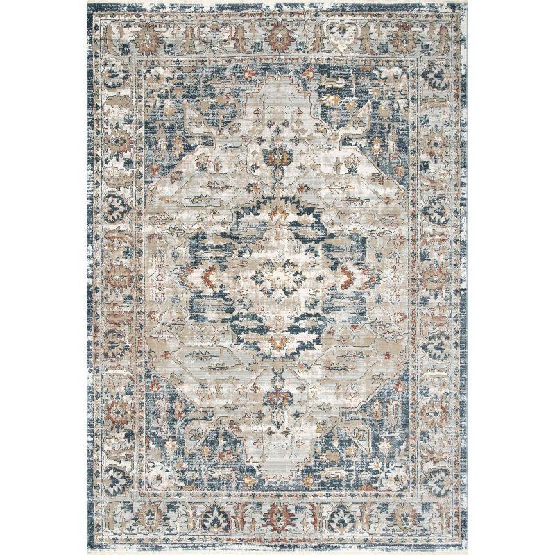 Reversible 6' Square Gray Synthetic Easy-Care Area Rug