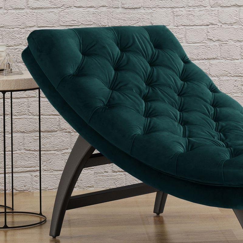 Elegant Teal Velvet Curved Chaise Lounge with Tufted Detail