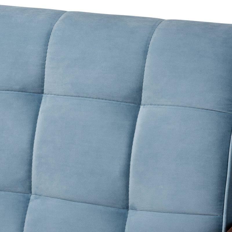 Asta Velvet Upholstered Wood Sofa Light Blue/Walnut - Baxton Studio: Mid-Century Modern, Rubberwood Frame, Tufted