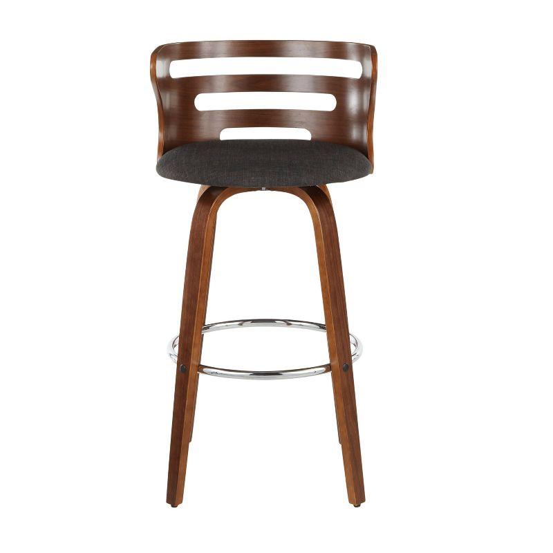 Mid-Century Modern Charcoal Upholstered Swivel Barstool with Walnut Wood