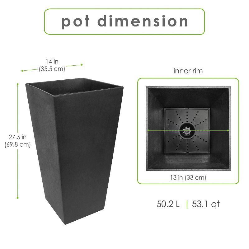 Tierra Verde 2pc Sonata Tall Square Indoor Outdoor Self-Watering Planter Pots Black 15"x28"