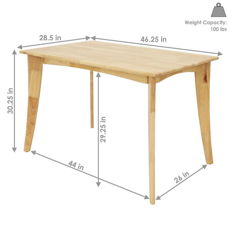 Natural Rubberwood Mid-Century Modern Rectangular Dining Table