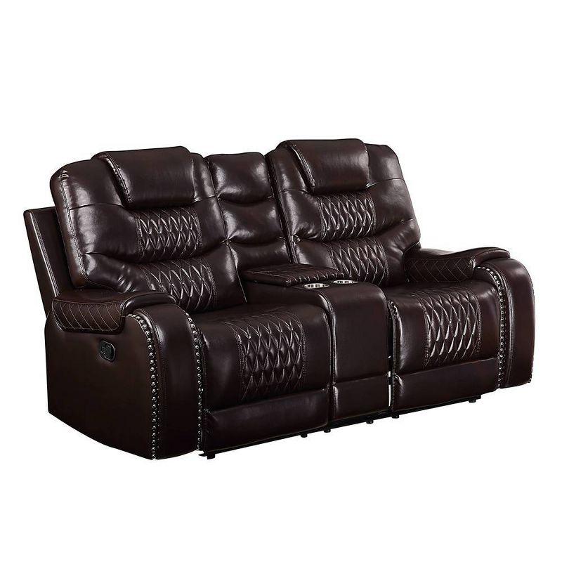 78" Braylon Active Sitting Chair Brown PU - Acme Furniture: Loveseat with Console & Cup Holders