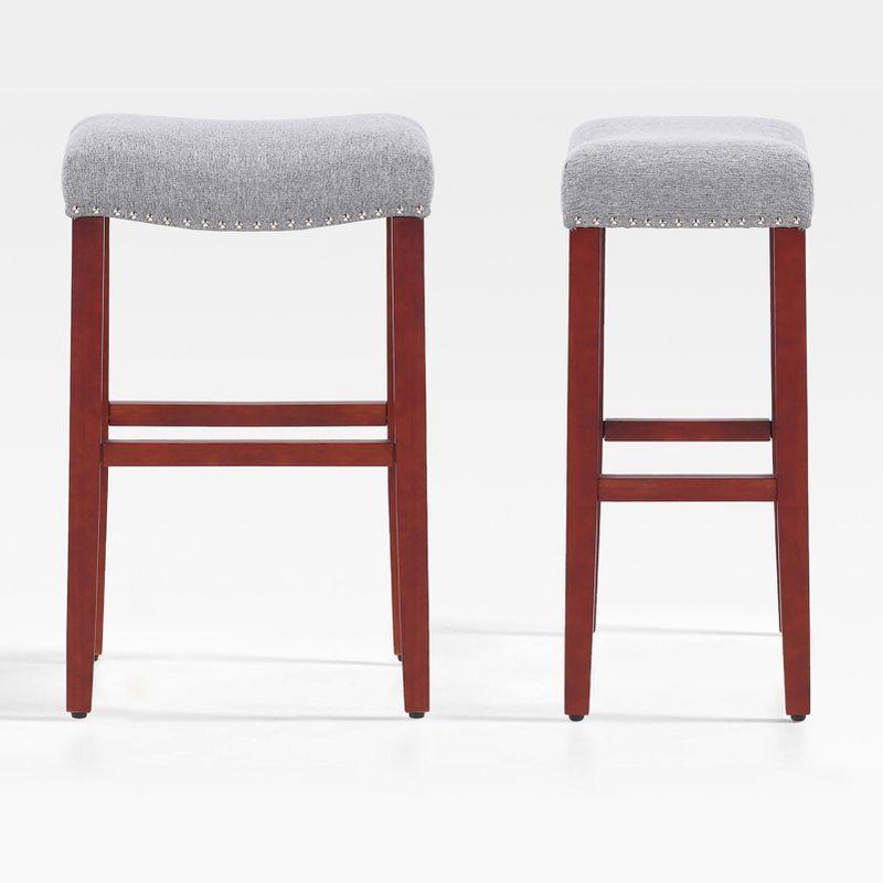 Modern Farmhouse 29" Gray Wood Upholstered Saddle Bar Stool - Set of 2