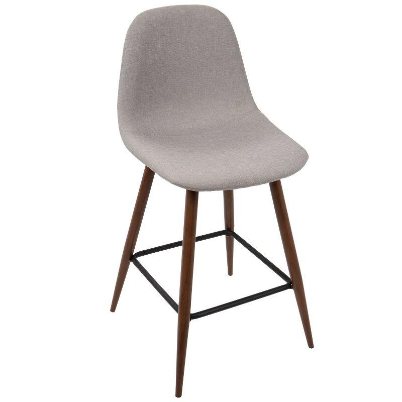 Set of 2 Pebble Mid-Century Modern Counter Height Barstools Light Gray - LumiSource: Upholstered, Metal Legs, Spot Clean
