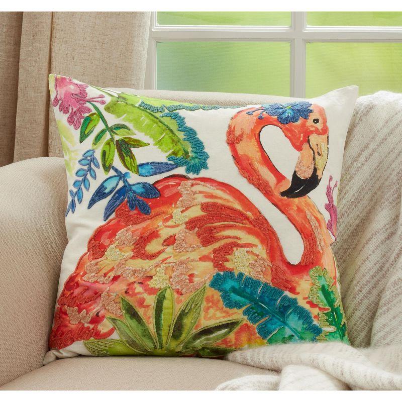 Saro Lifestyle Flamingo  Decorative Pillow Cover, Multi, 20"