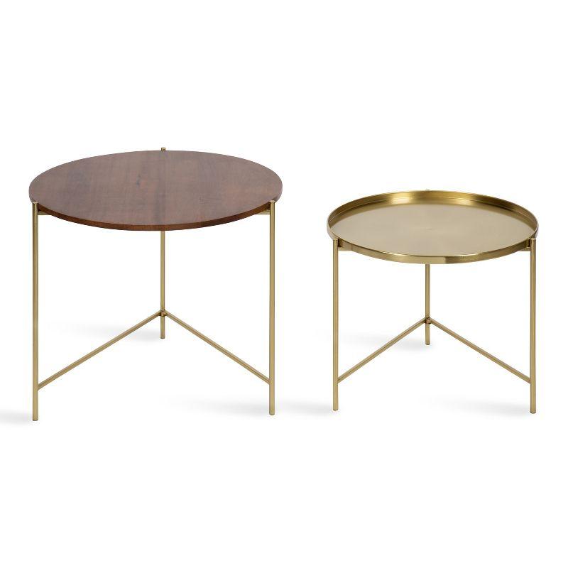 Kate and Laurel Ulani Round Wood Nesting Table, 2 Piece, Walnut Brown and Gold