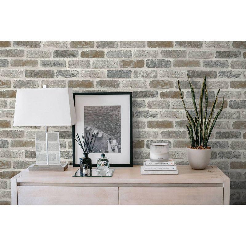 NextWall Faux Washed Brick Peel and Stick Wallpaper: Industrial Vinyl, Self-Adhesive, Repositionable, 30.75 Sq Ft Coverage