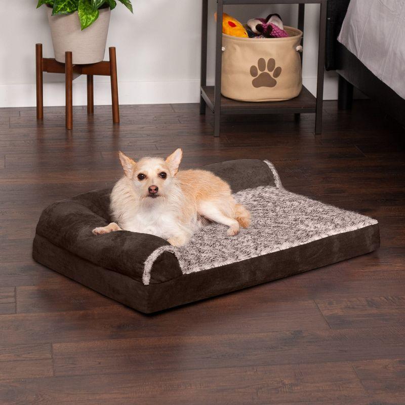 Two-Tone Faux Fur & Suede Deluxe L-Chaise Bolster Pet Bed