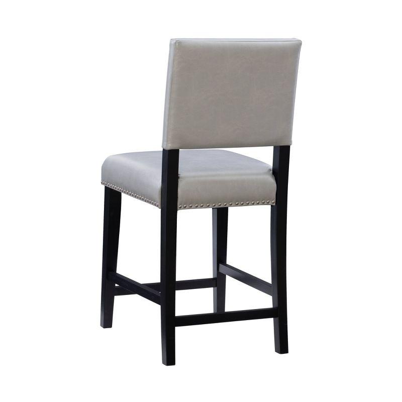 24" Brook Padded Back Faux Leather Nailhead Counter Height Barstool Gray - Linon: Solid Hardwood Frame, Footrails