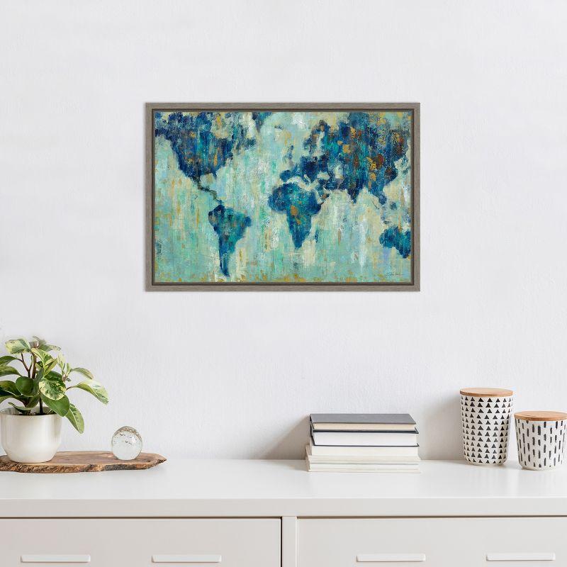 Amanti Art Map of the World by Silvia Vassileva Canvas Wall Art Print Framed 23-in. x 16-in.