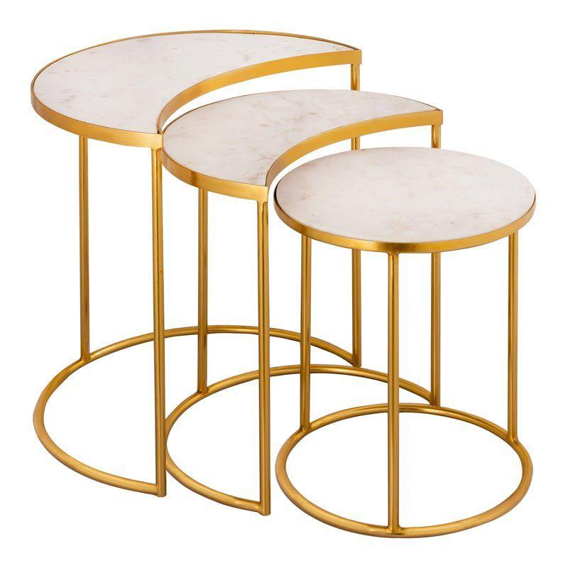 White Marble and Gold Iron Nesting Tables Set