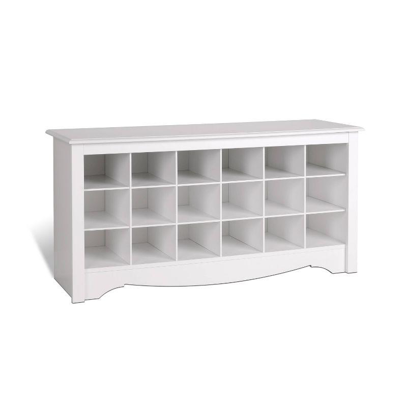 Versatile White Shoe Storage Bench with 18 Cubbies