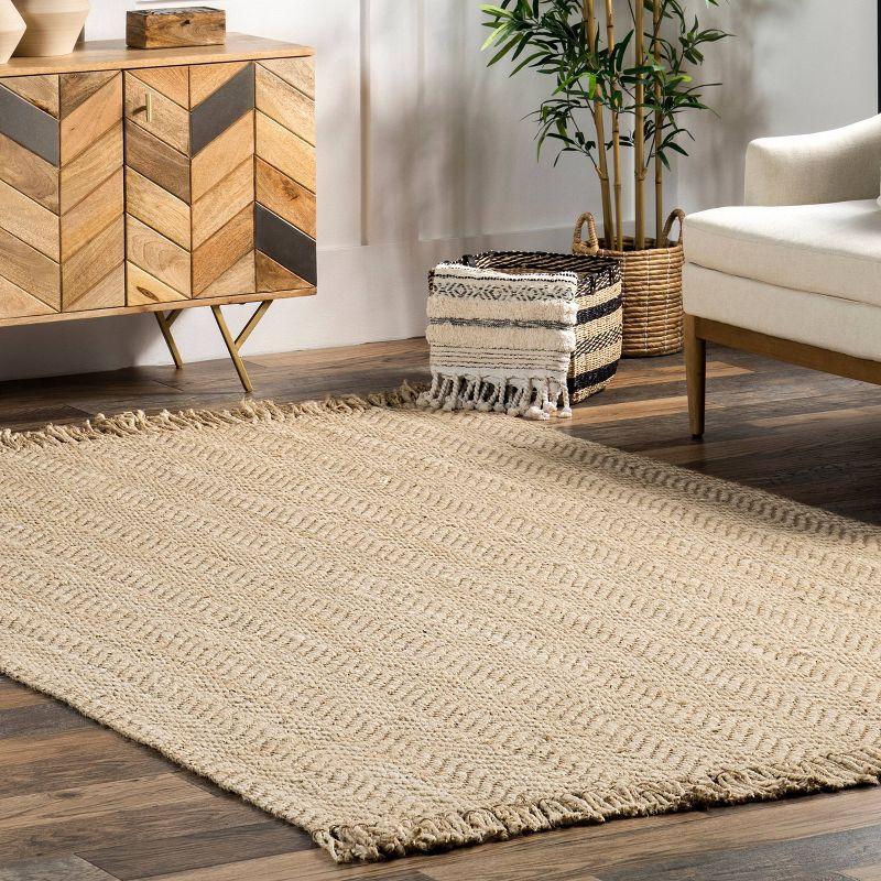 3'x5' Hand Woven Don Jute with Fringe Area Rug Brown - nuLOOM: Indoor Low Pile Rectangle, Stripe Pattern, Spot Clean