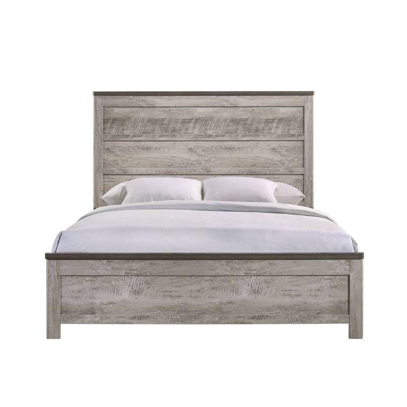 Rustic Gray King Wood Panel Bed with Headboard and Slats