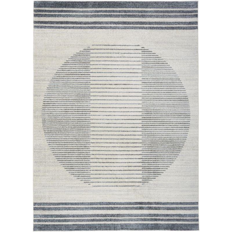 Nourison Astra Machine Washable Stripe Circle Mid-Century Modern Indoor Rug