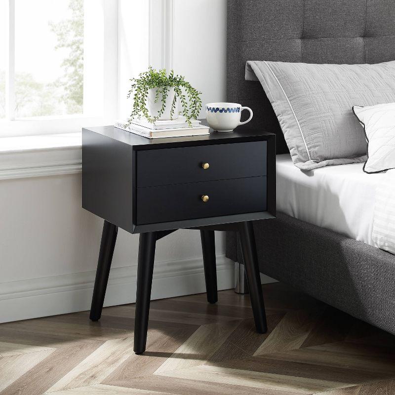 Landon Nightstand Matte Black - Crosley: Bedside Table with Storage, Wood Veneer, Metal Hardware