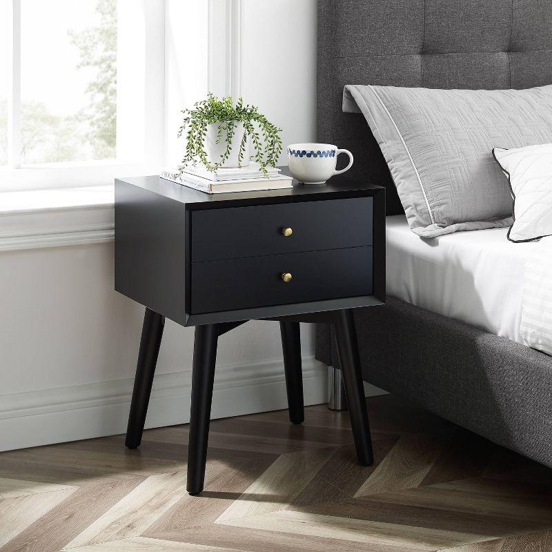 Landon Matte Black Mid-Century Modern Nightstand with Tapered Legs