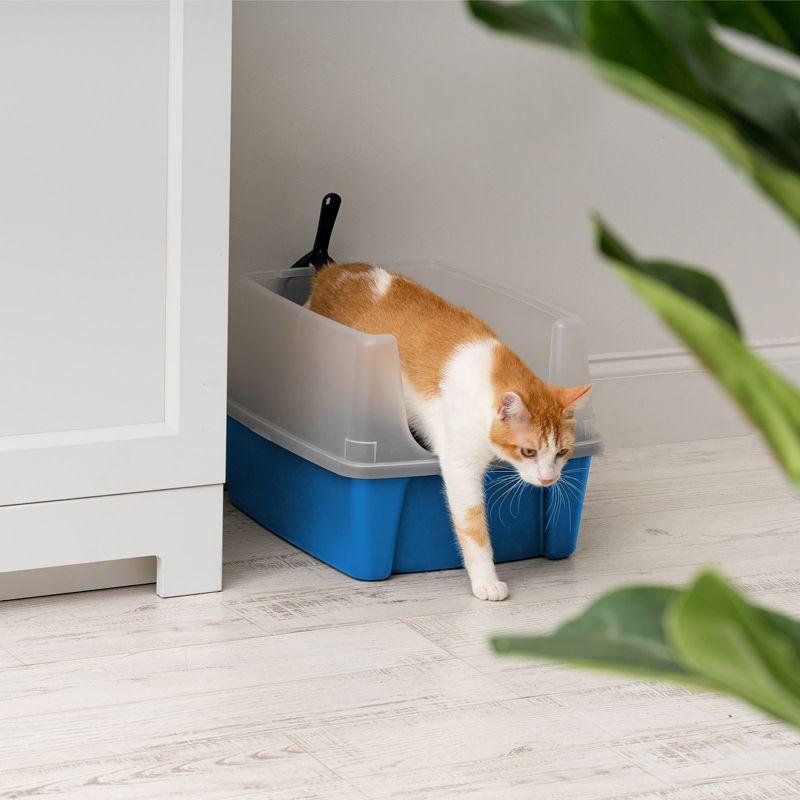 IRIS USA IRIS USA Open Top Cat Litter Tray with Scoop and Scatter Shield, Cat Litter Pan, Blue