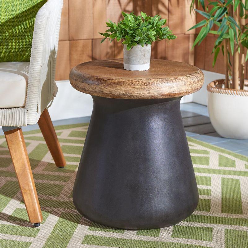 Modern Black Concrete & Acacia Round Accent Table