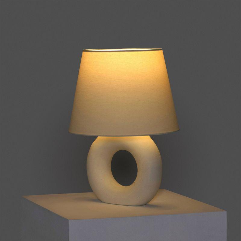 Brightech Chloe 15.5" Modern LED Table Lamp with Circular Ceramic Base and Natural Cotton Shade