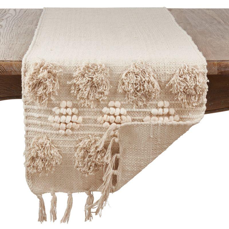 Ivory Cotton Tufted Tassel Table Runner