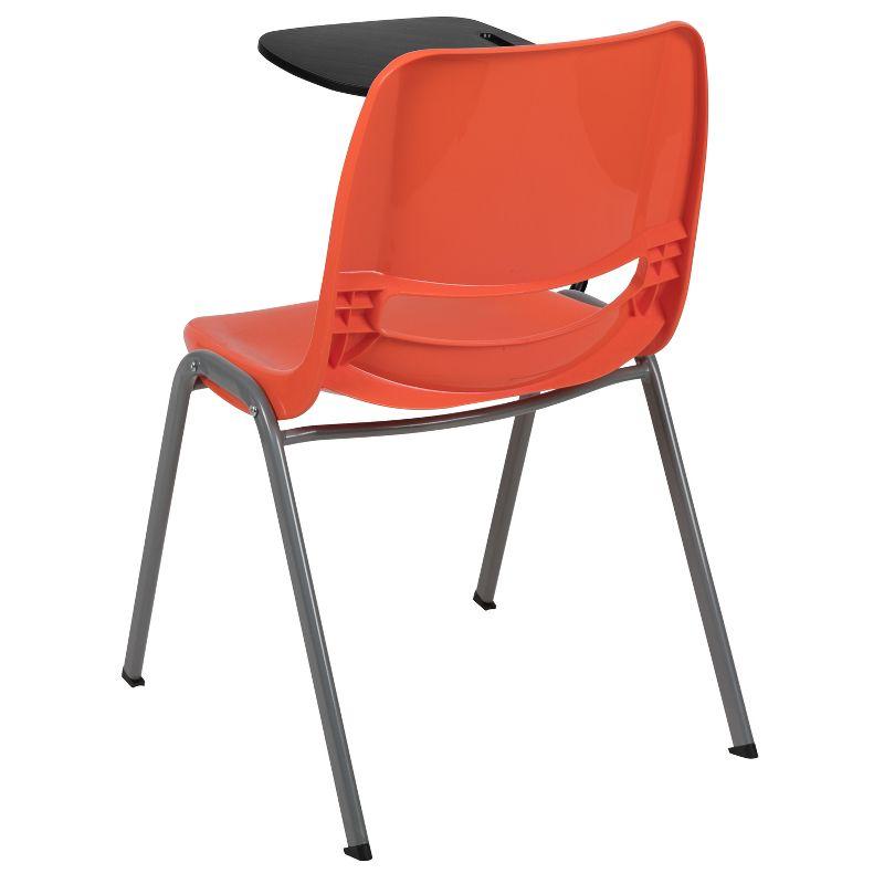 Compact Orange Ergonomic Shell Chair with Flip-Up Tablet Arm