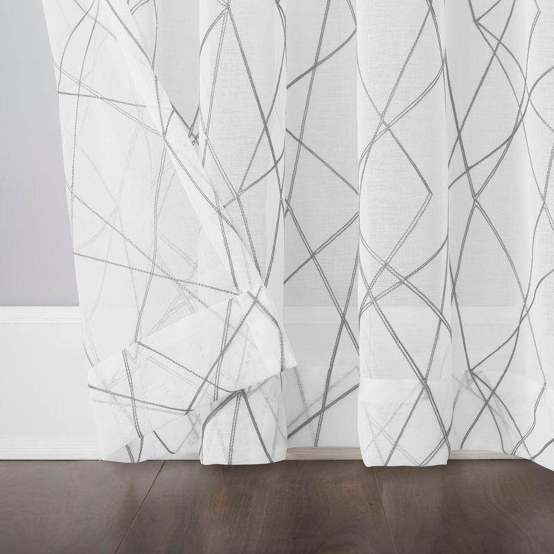 50"x63" No. 918 Light Filtering Abstract Geometric Embroidery Rod Pocket Curtain Panel Gray: Mid-Century Modern Decor