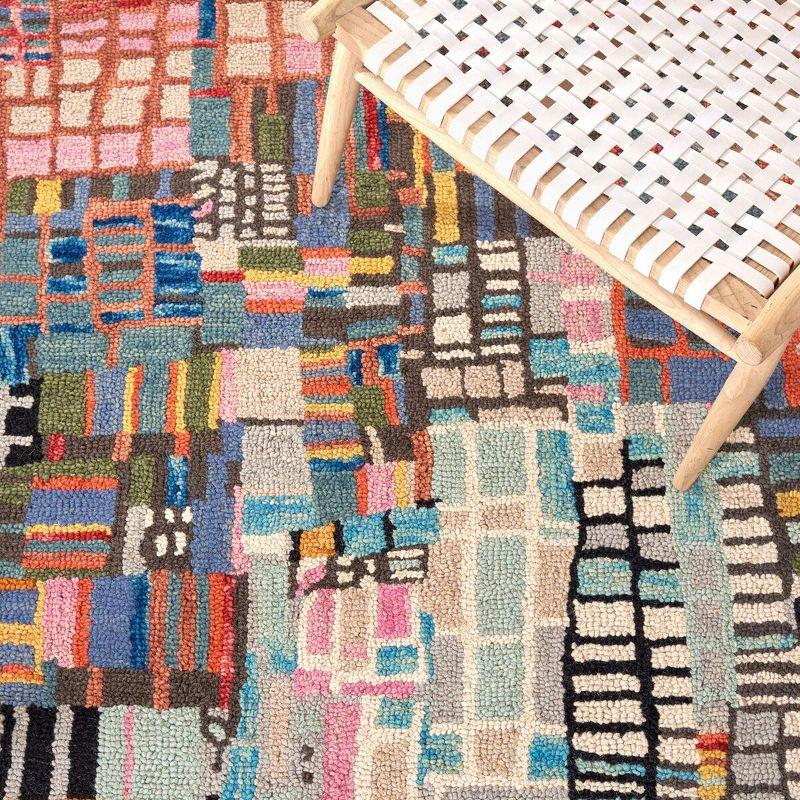 Ivory and Multicolor Geometric Wool Area Rug 4' x 6'