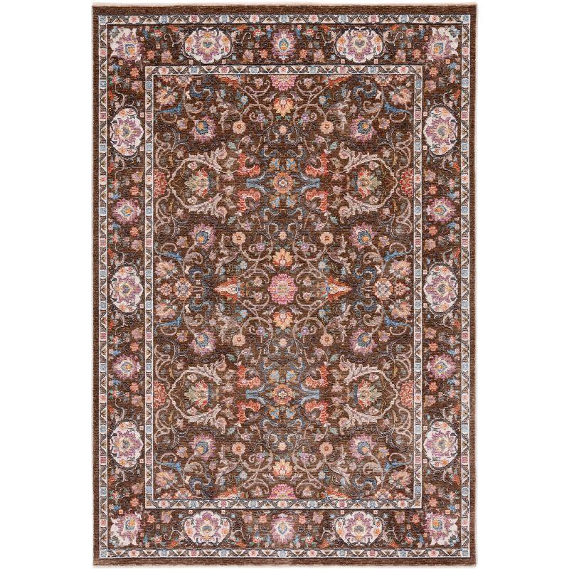 Elegant Crimson Hand-Knotted Brown/Blue Area Rug - 2'2" x 4'