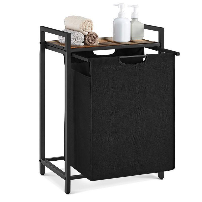 Rustic Brown and Black Metal Frame Laundry Sorter with Shelf