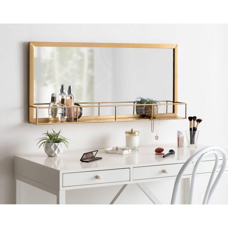 18" x 40" Jackson Metal Frame Mirror with Shelf Gold - Kate & Laurel All Things Decor: Chic Rectangle, No Assembly Required