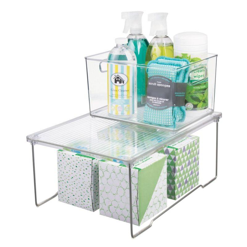 iDesign Plastic Stackable Cabinet Shelf Riser for Bathroom Storage– Clear