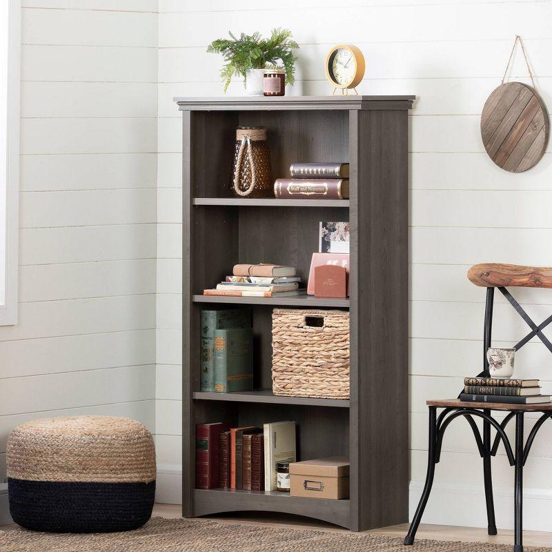 Adjustable Gray Maple Wood 4-Shelf Bookcase