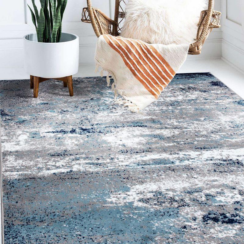 World Rug Gallery Distressed Abstract Watercolor Area Rug - Blue 4'x6'