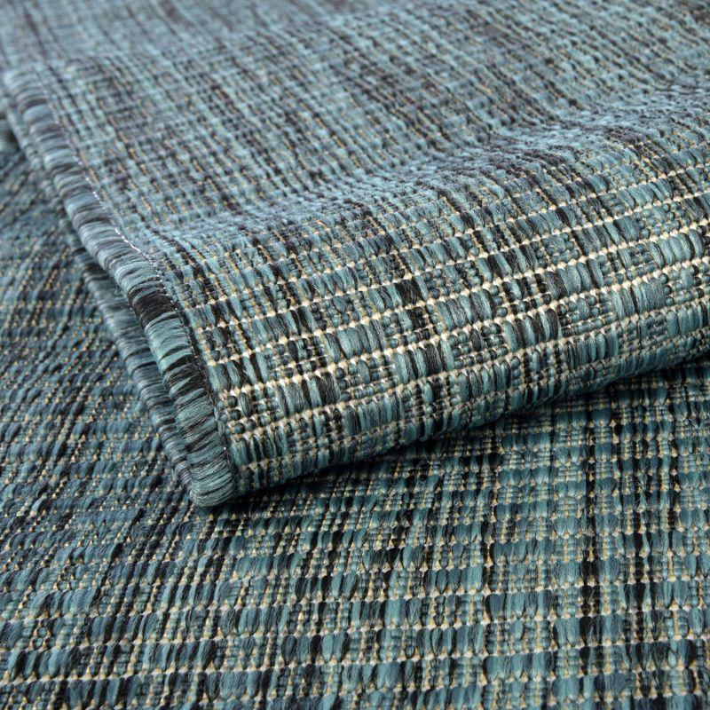 Teal and Navy Blue 9' x 12' Outdoor Flat Woven Rug