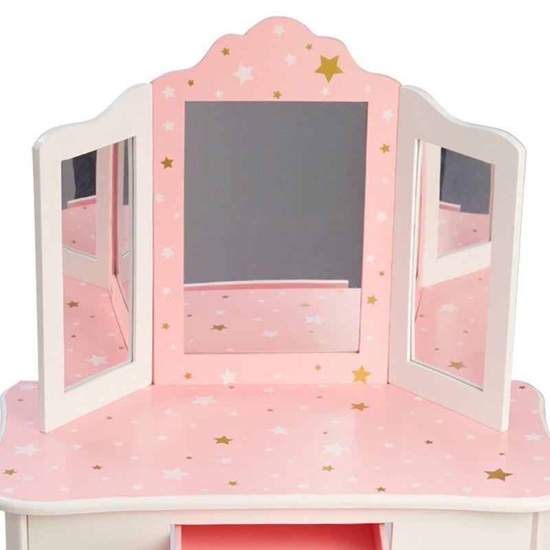 Teamson Kids Gisele 2pc Twinkle Star Prints Wooden Kids' Vanity Set White/Pink/Gold