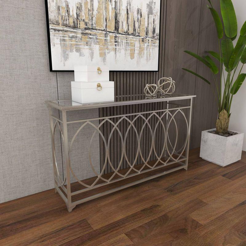 Mercer41 Metal Geometric Living Room Console Table with Mirrored Glass Top