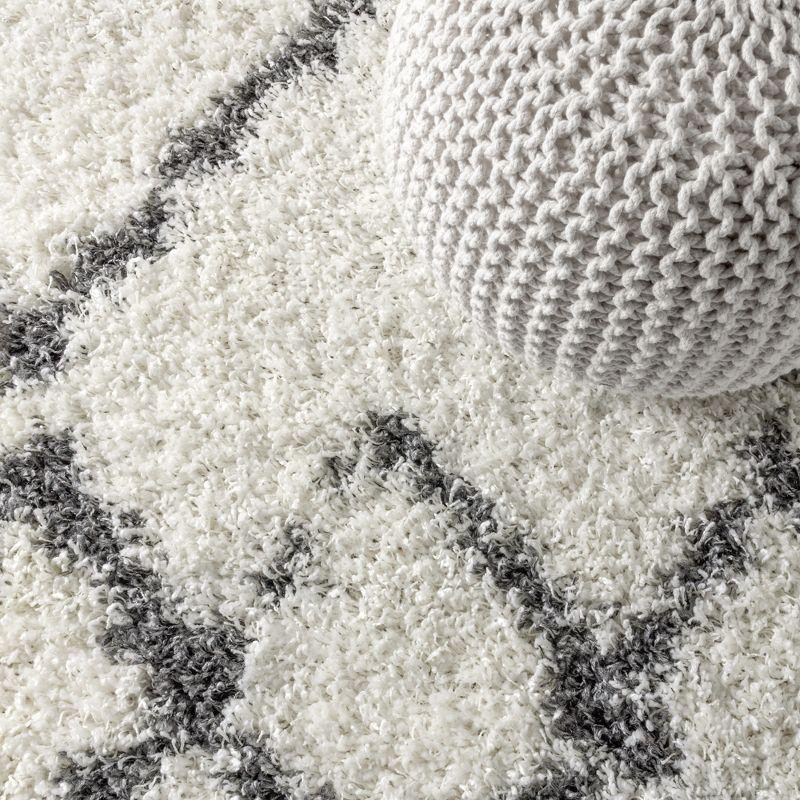 8'x10' Mercer Shag Plush Tassel Moroccan Geometric Trellis Area Rug, Cream/Grey - JONATHAN Y