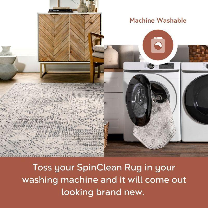 Nuloom Mia Medallion 2x12 Machine Washable Runner Indoor Area Rug for Living Room Bedroom Dining Room Entryway Hallway Kitchen, Light Grey/Ivory