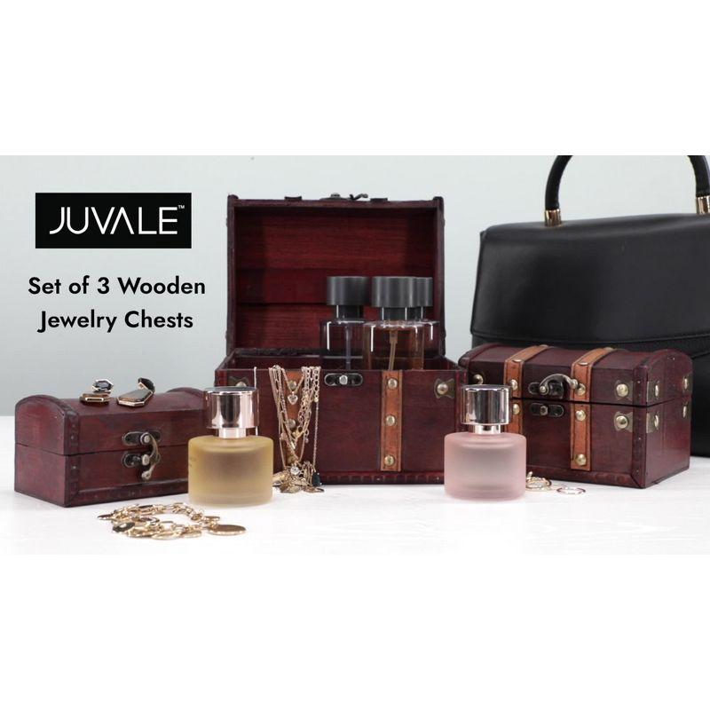 Juvale Set of 3 Small Wooden Treasure Chest Boxes, Decorative Vintage Style Storage Boxes for Jewelry Keepsakes (3 Sizes)