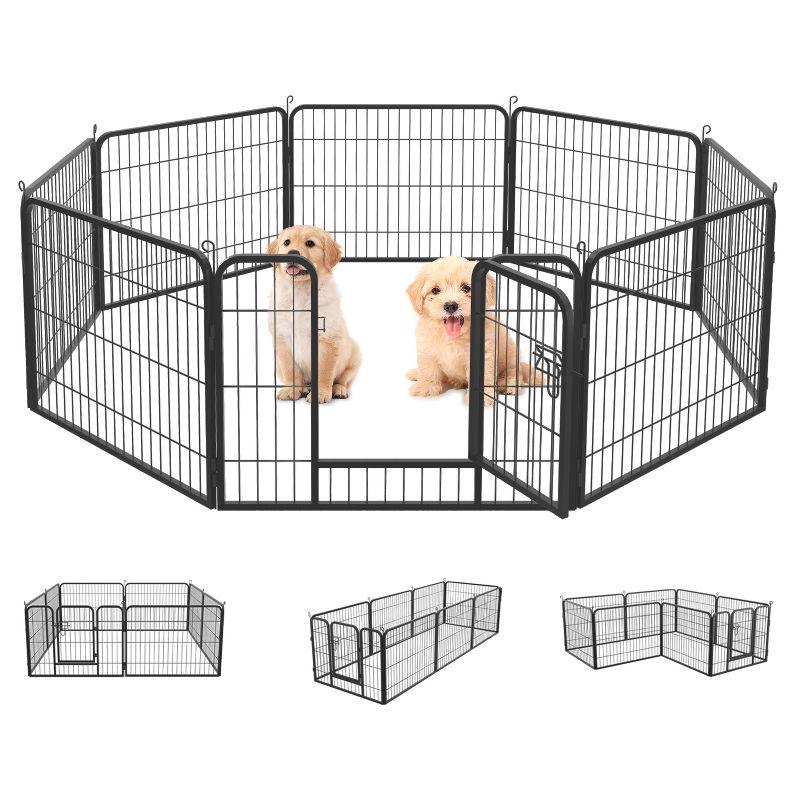 32-Inch Black Metal Portable Pet Playpen with Door