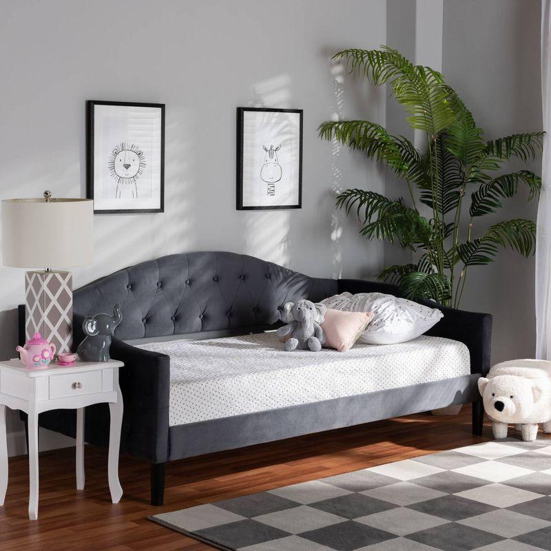 Benjamin Velvet Fabric Upholstered and Wood Daybed - Baxton Studio