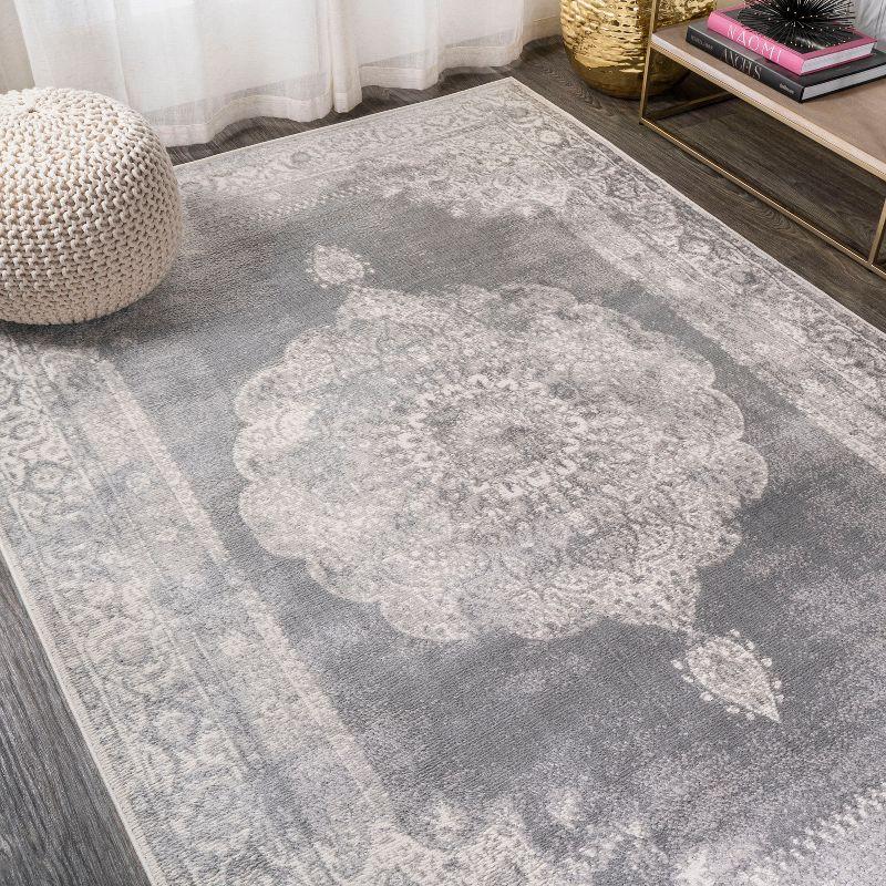 Rosalia 3' x 5' Gray/Dark Gray Synthetic Reversible Round Area Rug