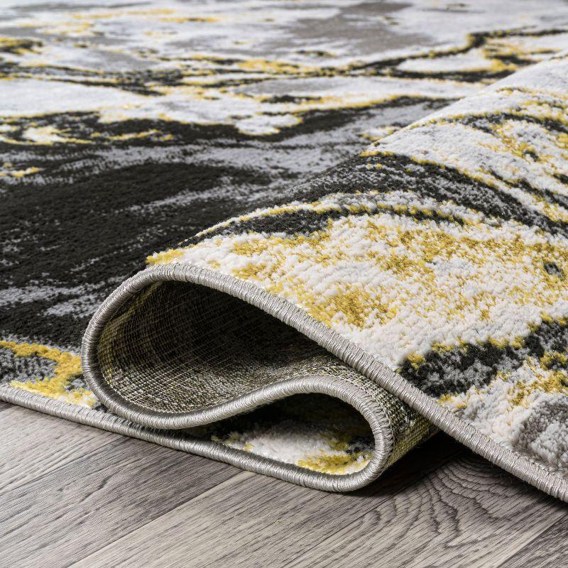 3'x5' Swirl Marbled Abstract, Black/Yellow - JONATHAN Y