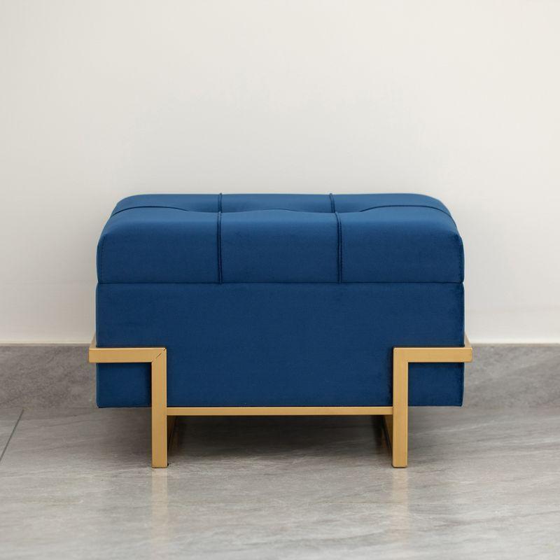 Fabulaxe Rectangle Velvet Storage Ottoman with Abstract Golden Legs | Sitting Bench for Living Room Home Decor with Unique Base Support (Blue Small)