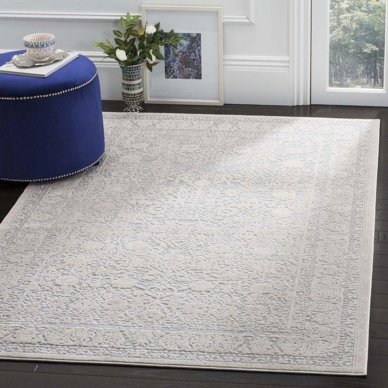 Elegant Floral Light Grey & Cream Cotton-Blend 6' x 9' Rug