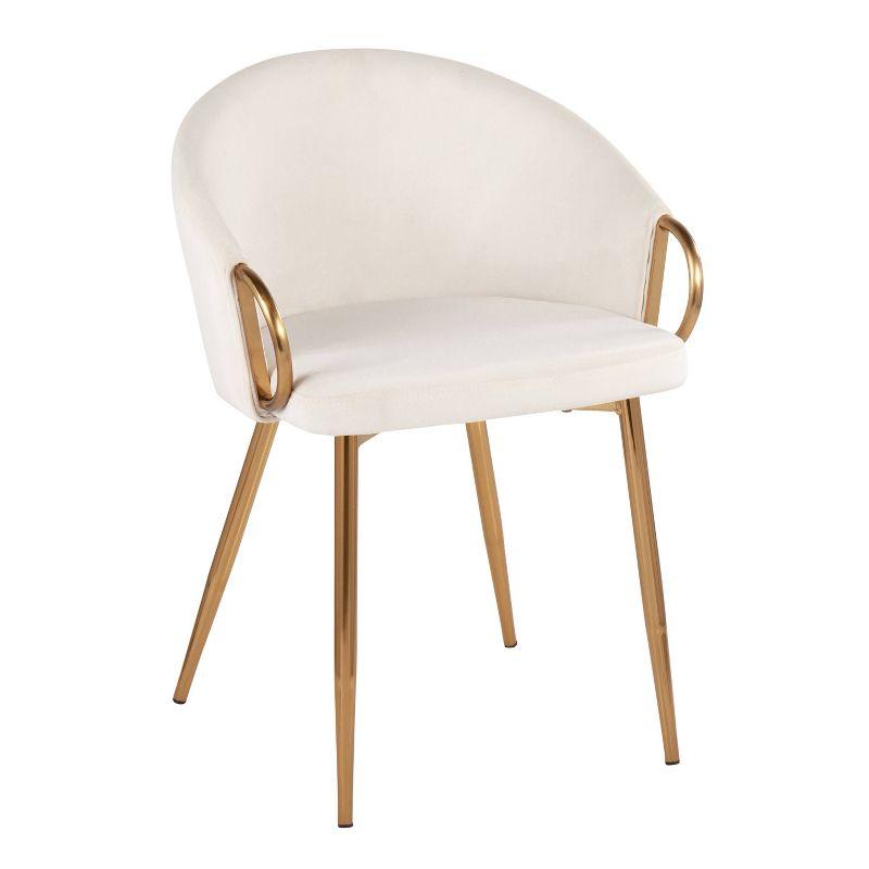 Set of 2 Claire Dining Chairs Gold/Cream - LumiSource: Velvet Upholstered, Low Back Design, Steel Frame