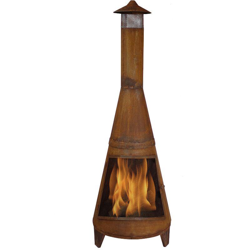 Rustic 70-Inch Brown Steel Wood-Burning Chiminea with Mesh Screen